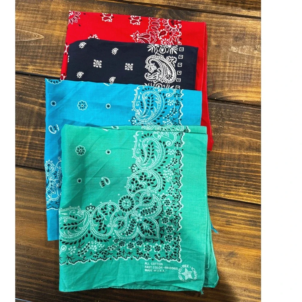 Vintage Bandana Lot 4pc Paisley Cotton Made in USA 80s 90s Vtg Western RN13960